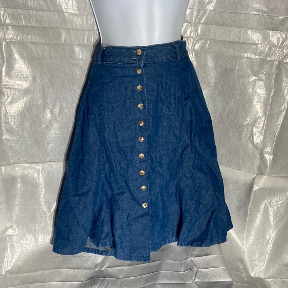 25-8 ORVIS blue button up a-line demin skirt